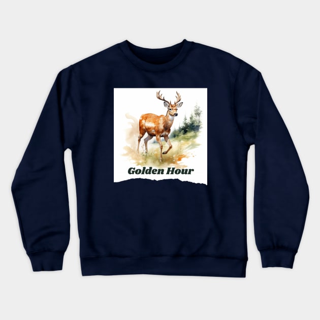 Golden Hour Serenity: Majestic Deer Crewneck Sweatshirt by Disocodesigns
